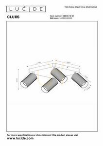 Lucide CLUBS plafondlamp 4x GU10 wit aluminium 24 cm 09939/14/31 small 4