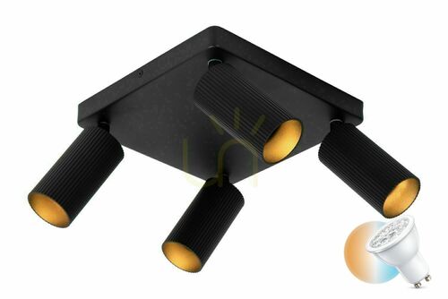Check Lucide CLUBS Ceiling Light Black 4-Light GU10 LED 24 cm 09939/14/30