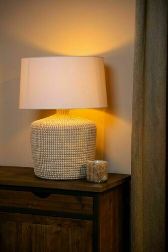 Check Lucide Ambala Japandi Table Lamp Wood White Seagrass E27 64 cm 10552/81/73