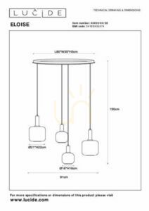 Lucide Eloise Black 4-Light Pendant Lamp 45405/04/30 small 7