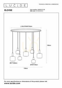Lucide ELOISE Black Glass Metal Pendant Light 7x E27 45405/07/30 small 7