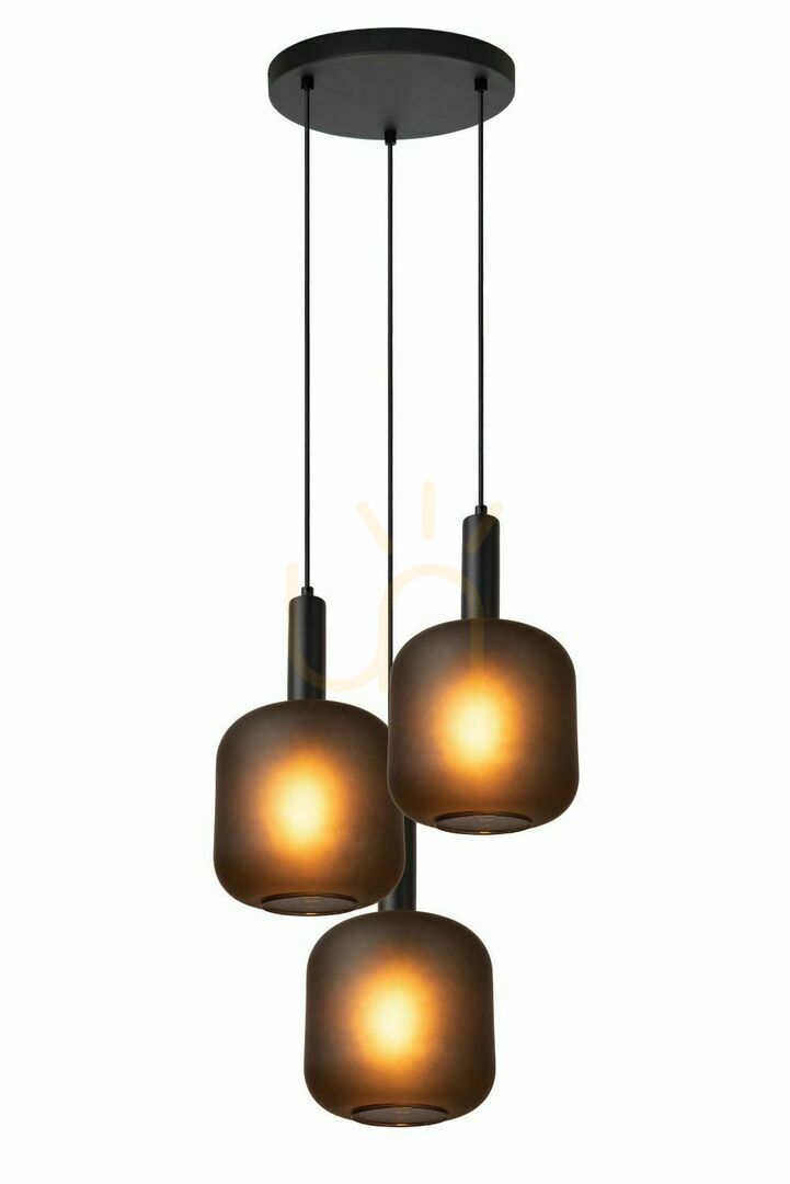 Lucide ELOISE Black 3-Light Pendant Lamp Glass Metal 45405/13/30