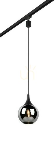 Check Trio DUOline 73700132 E14 track pendant, black with chrome-coated glass