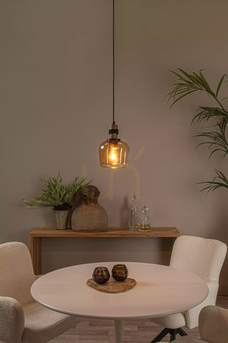 Check Lucide ILONA amber glass pendant light, black, Ø18 cm, E27 45408/18/62