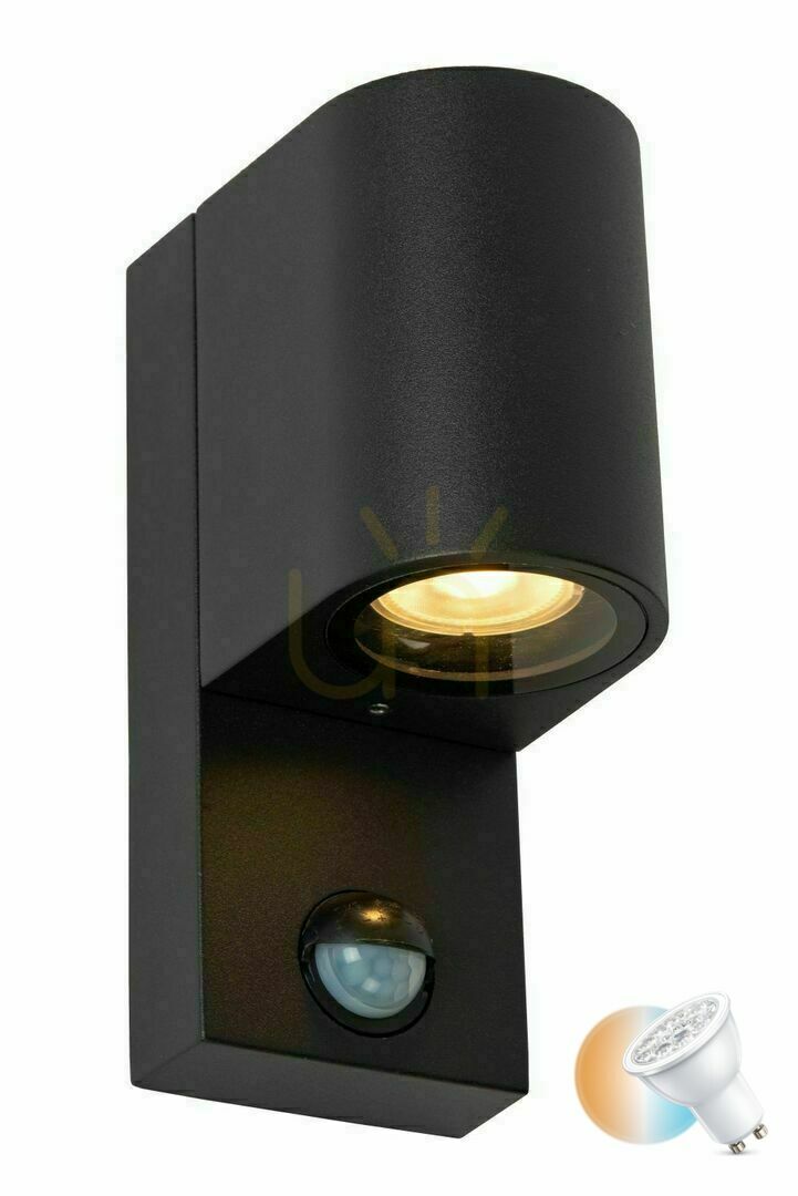 Lucide Zaro outdoor wall lamp black aluminum IP65 GU10 motion sensor 69803/01/30