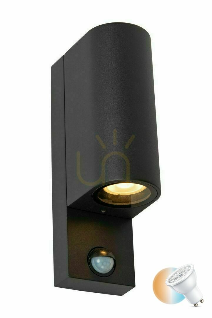 Lucide Zaro Outdoor Wall Lamp Black Aluminum IP65 Motion Sensor 69803/02/30