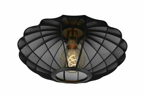 Check CORINA flush ceiling light E27 ø40 cm, black fabric shade, matt brass canopy, dimmable, Lucide 03147/40/30