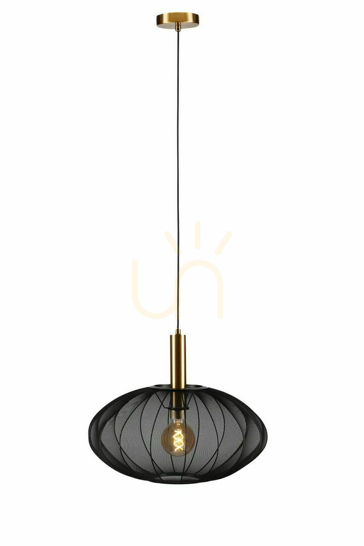 Lucide CORINA Black Gold Textile Japandi Pendant Light 50 cm 03447/52/30