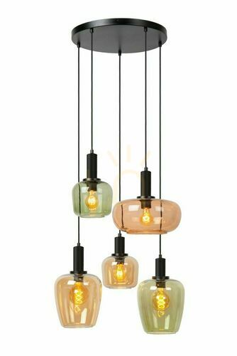 Check Lucide Ilona 5-Light Black Glass Retro Pendant Lamp 45408/15/99