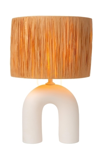 Check Lucide Ronda White Ceramic Rattan Japandi Table Lamp