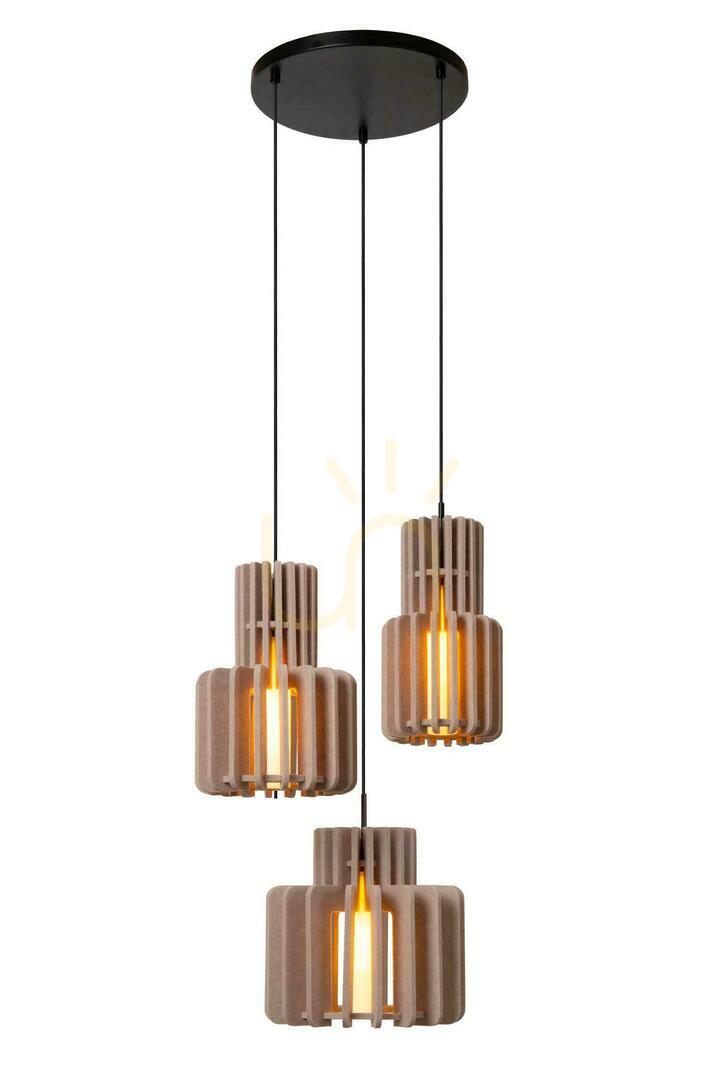 Pendelleuchte Lucide ROLLO 3-flammig Grau Filz Glas Japandi E27