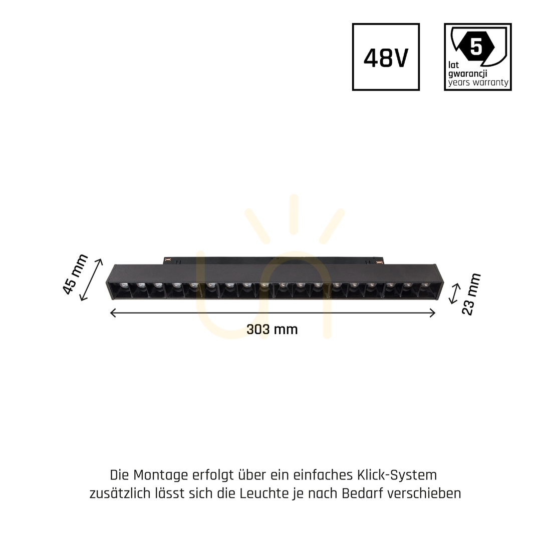 Display System Shift Grid M Light fixture for busbar 303x23x42mm 17W 35st Black 5 Years Warranty. 2 Circuits System Shift Grid M Light fixture for busbar 303x23x42mm 17W 35st Black 5 Years Warranty. 2 Circuits