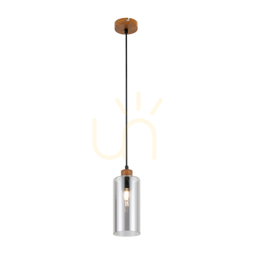 Check Pendulum Italux Wood Smoked Glass E27 Pendant Light PND-23051-1-WO