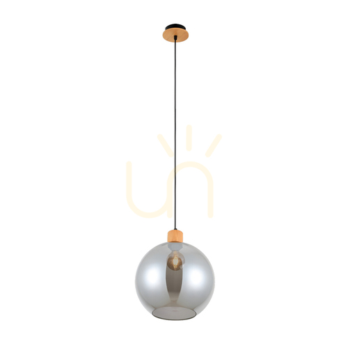 Check Pendant Light Italux Wood Glass Smoked E27 30 cm PND-67497-WO-SG