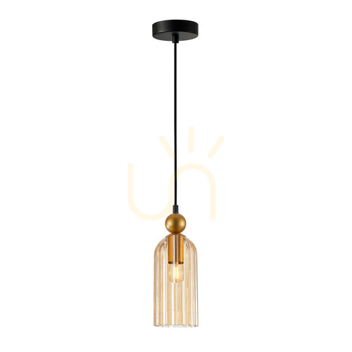 Check Italux Gold Amber Glass Pendant Light E27 PND-74839-1-GD-AMB