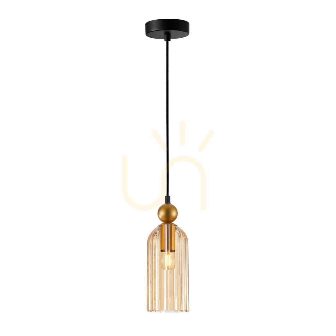 Italux Gold Amber Glass Pendant Light E27 PND-74839-1-GD-AMB