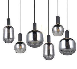 Trio DIVA 319800632 pendant light, matt black, chrome-coated glass, 6 × E27 small 8