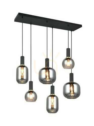 Check Trio DIVA 319800632 pendant light, matt black, chrome-coated glass, 6 × E27