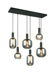 Trio DIVA 319800632 pendant light, matt black, chrome-coated glass, 6 × E27 small 0