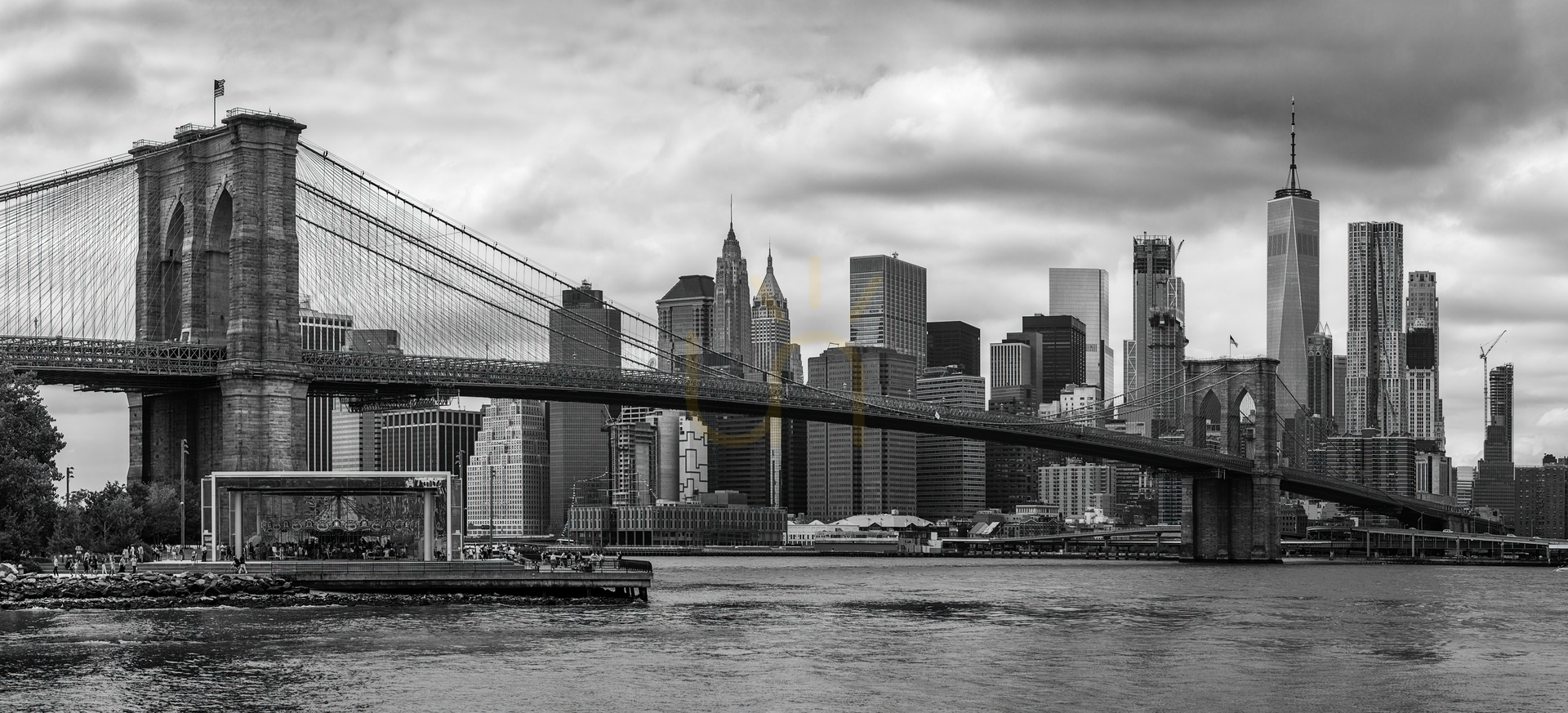 Wall mural New York, Brooklyn Bridge, black and white