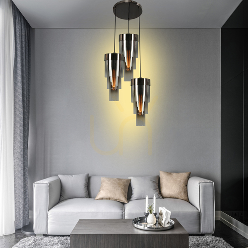 Check Aviano GRANS 9211-0310 pendant light, 3×E27, black chrome, Ø35 cm