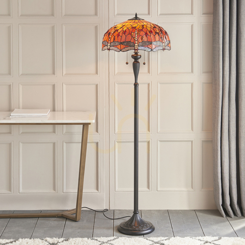 Check Standing Lamp Interiors Dragonfly Tiffany Multicolor Glass 156 cm 2-Light E27