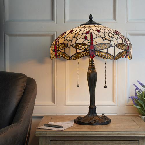 Check Tiffany Table Lamp Dragonfly Beige Glass Interiors 64085