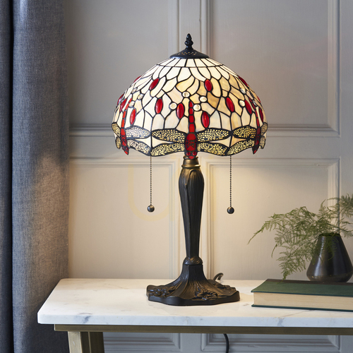 Check Interiors Dragonfly Tiffany Beige Table Lamp 30 cm E27 64086