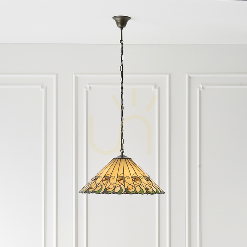 Check Tiffany Pendant Light 3xE27 Multicolor Glass Steel 50 cm Interiors 64194