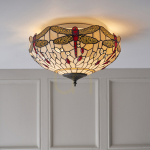 Plafonnier Tiffany Beige Dragonfly Interiors 41 cm Verre et Acier 70723 small 4