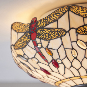 Plafonnier Tiffany Beige Dragonfly Interiors 41 cm Verre et Acier 70723 small 5