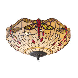 Plafonnier Tiffany Beige Dragonfly Interiors 41 cm Verre et Acier 70723 small 0