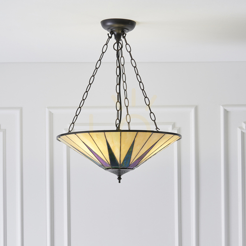 Check Tiffany Pendant Light Interiors Dark Star Multicolor 3-Light E27 Ø49 cm 70754