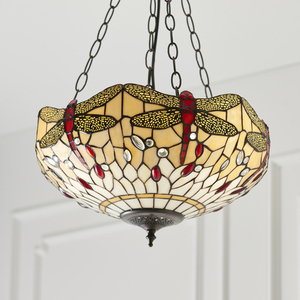 Tiffany Beige Pendant Light 3-Point Glass Steel E27 Interiors 70759 small 4