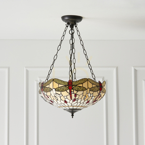 Tiffany Beige Pendant Light 3-Point Glass Steel E27 Interiors 70759 small 5