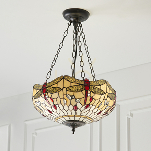 Tiffany Beige Pendant Light 3-Point Glass Steel E27 Interiors 70759 small 6