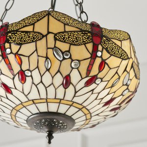 Tiffany Beige Pendant Light 3-Point Glass Steel E27 Interiors 70759 small 7