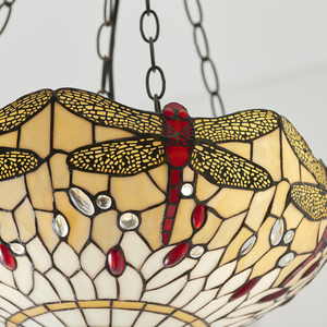 Tiffany Beige Pendant Light 3-Point Glass Steel E27 Interiors 70759 small 8