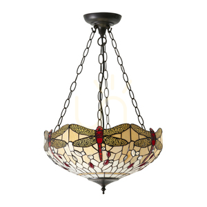 Tiffany Beige Pendant Light 3-Point Glass Steel E27 Interiors 70759 small 0