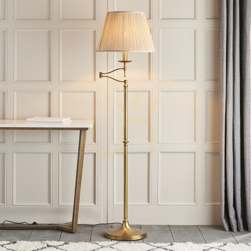 Check Interiors Stanford Brass Floor Lamp Beige Fabric E27 160 cm 63621