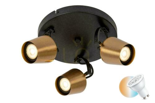 Check Lucide Emile plafond 3-lichts goud zwart GU10 LED 23 cm 51901/13/02