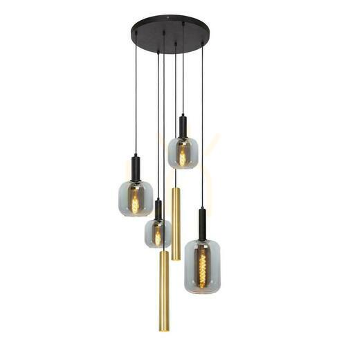 Check Lucide Joanet pendant light 3xE27 brass black glass 65 cm 45494/16/96