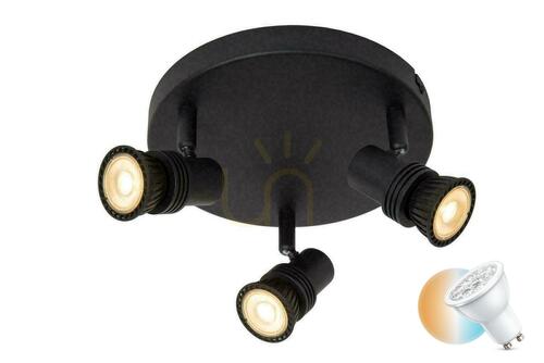 Check Lucide Kianti Black Metal Plafond 3x GU10 CCT 21 cm 53901/13/30