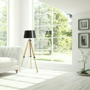 Alvis/Ridick Floor Lamp Shiny Black Foil Gold/Bamboo/Black 230 V Led E27 15 W. small 4