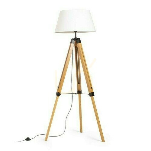 Check Alvis/Ambitus 46 Floor Lamp White Bamboo/Black 230 V Led E27 15 W.