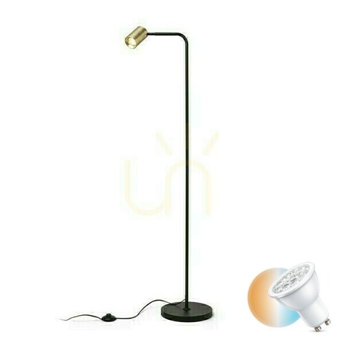 Check Flynn I Floor Standing Lamp Black/Brass Brushed 230 V Led Gu10 9 W.