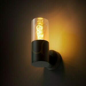 Rendl QUINN outdoor wall light, black, amber glass, 21 cm, E27, IP54 small 2