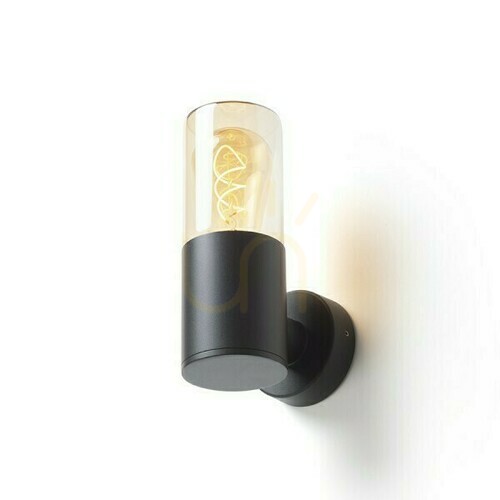 Check Outdoor wall lamp Quinn Black Amber Glass 230 V Led E27 11 W Ip54