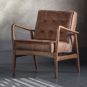 Gallery Direct Humber Vintage Brown Leather Armchair with Oak Frame small 1