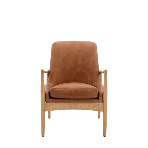 Check Gallery Direct Carrera brown leather oak-frame armchair 68.5 × 72 × 82 cm